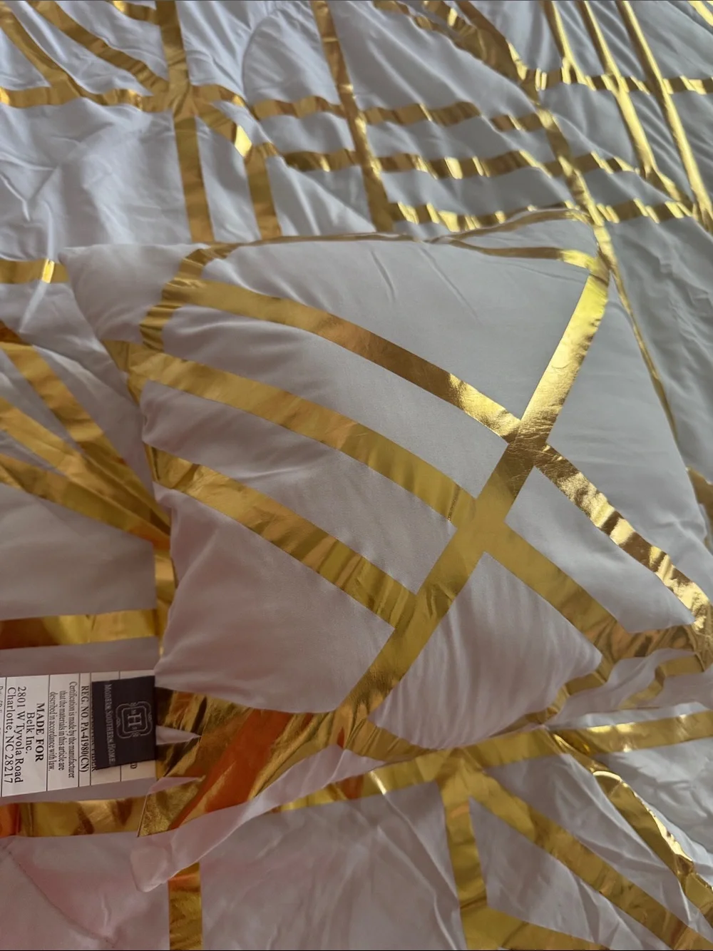 White and Gold Geometric Comforter Set